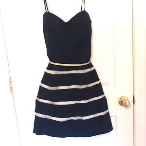 Navy blue w/cream stripes. Simple cute dress